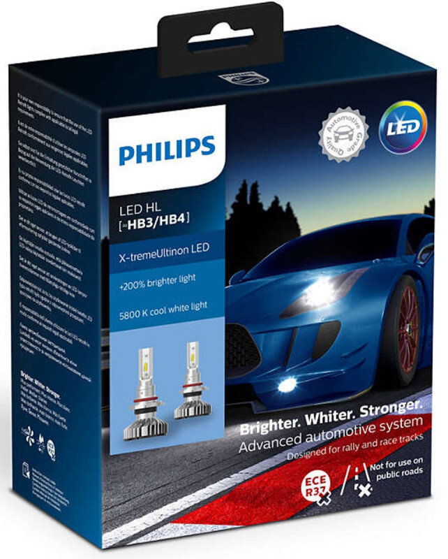 Philips X-treme Ultinon HB3/HB4 LED +200% mere lys (2 stk.) Philips X-Treme Ultinon LED +200% / +250%