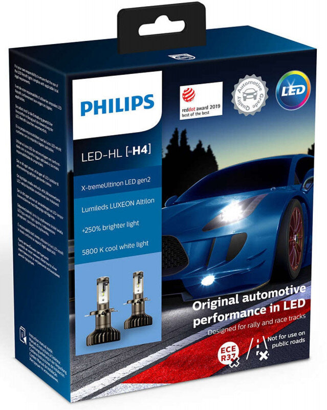 Philips X-treme Ultinon H4 LED gen2 +250% mere lys (2 stk.) Philips X-Treme Ultinon LED +200% / +250%