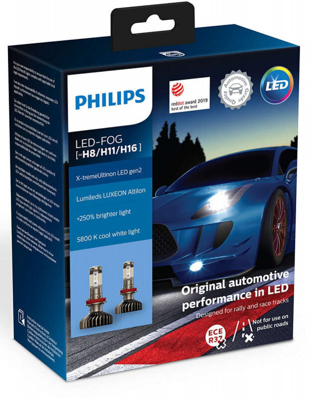 Philips X-treme Ultinon H8/H11/H16 LED +250% mere lys ( 2 stk. (( Tåge lys )) Philips X-Treme Ultinon LED +200% / +250%