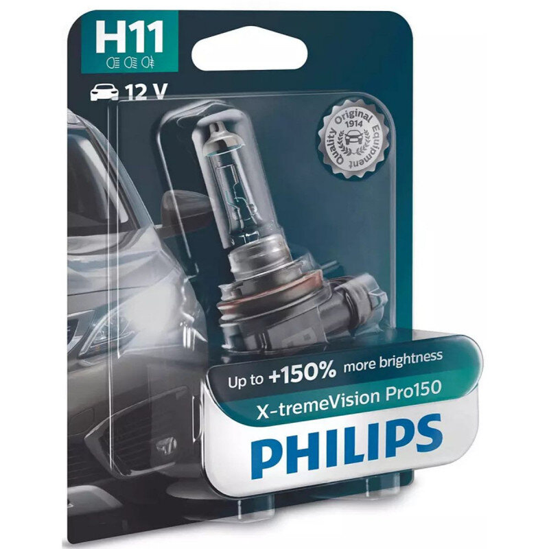 Philips X-Treme Vision Pro150 H11 pærer +150% mere lys (1 stk) Philips Xtreme Vision Pro +150%