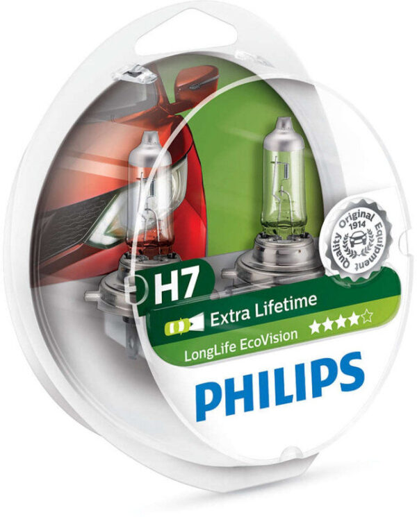 Philips H7 Longlife EcoVision pærer (2 stk. pak) op til 4x længere levetid Philips LongLife EcoVision x4