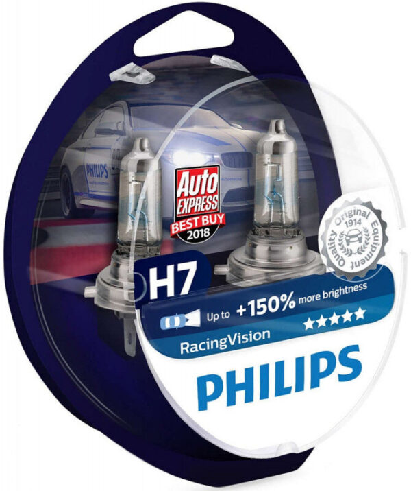 Philips Racing Vision H7 pærer +150% mere lys ( 2 stk) Philips Racing Vision +150%