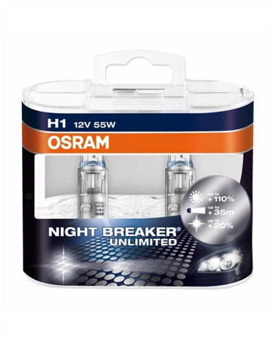 Osram Night Breaker Unlimited H1 pærer +110% mere lys (2 stk) pakke Osram Night Breaker Unlimited +110%