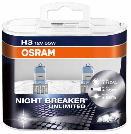 Osram Night Breaker Unlimited H3 pærer +110% mere lys (2 stk) pakke Osram Night Breaker Unlimited +110%