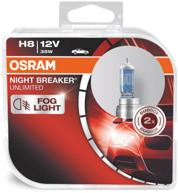 Osram Night Breaker Unlimited H8 pærer +110% mere lys (2 stk) pakke Osram Night Breaker Unlimited +110%