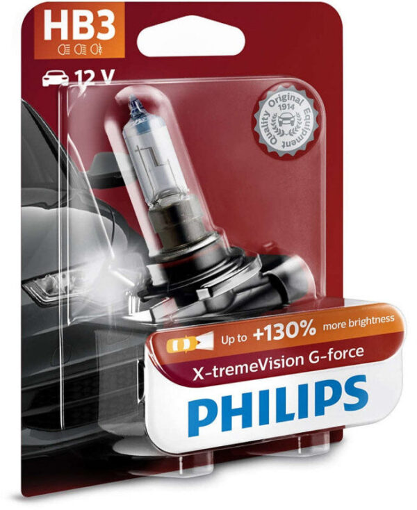 Philips HB3 X-tremeVision G-force pærer +130% mere lys ( 1 stk) Philips Xtreme Vision G-force +130%