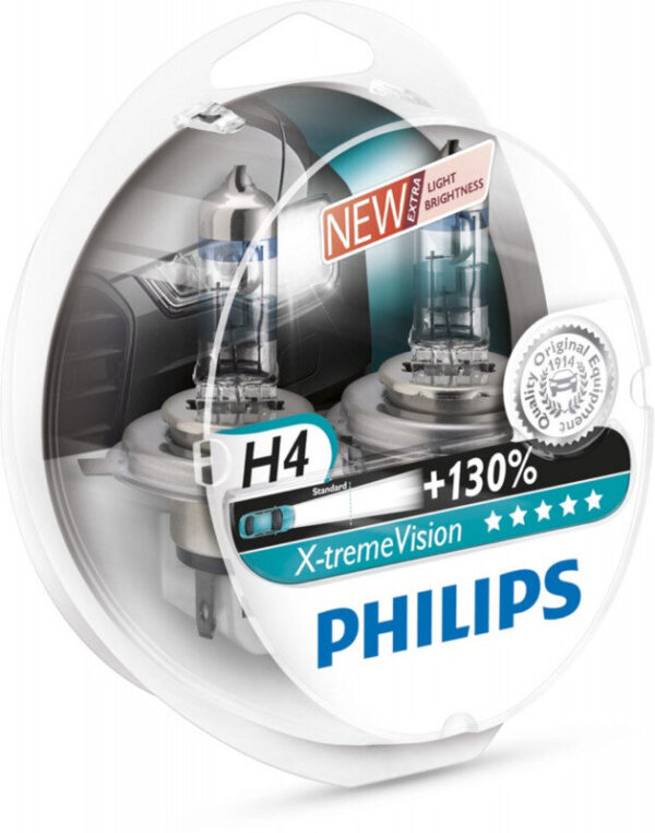 Philips H4 Xtreme Vision pærer +130% mere lys ( 2 stk) Philips Xtreme Vision +130%